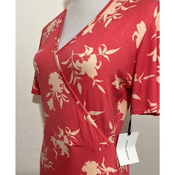 NWT 41 Hawthorn Coral Floral Faux Wrap Jersey Knit Dress Size M Flutter Sleeve - Picture 3 of 7